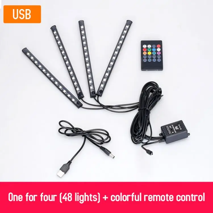 Светодиодная автомобильная лампа для ног окружающий светильник RGB usb app беспроводной Дистанционное управление музыкой автомобильный интерьерный декоративный неоновый атмосферный светильник s - Испускаемый цвет: 4x12 USB remote