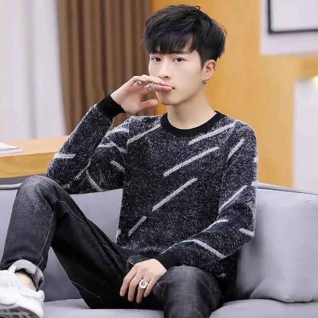 Men's fashion autumn / winter sweater Casual Striped Men O-Neck Pullovers Knitted Male Long Sleeve Mens Sweaters Knitwear - Цвет: black