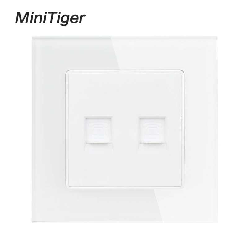 White Minitiger белая Роскошная стеклянная панель с кристаллами двойная 1 банда RJ11 Телефонная настенная розетка популярная в ES RU - Тип: White