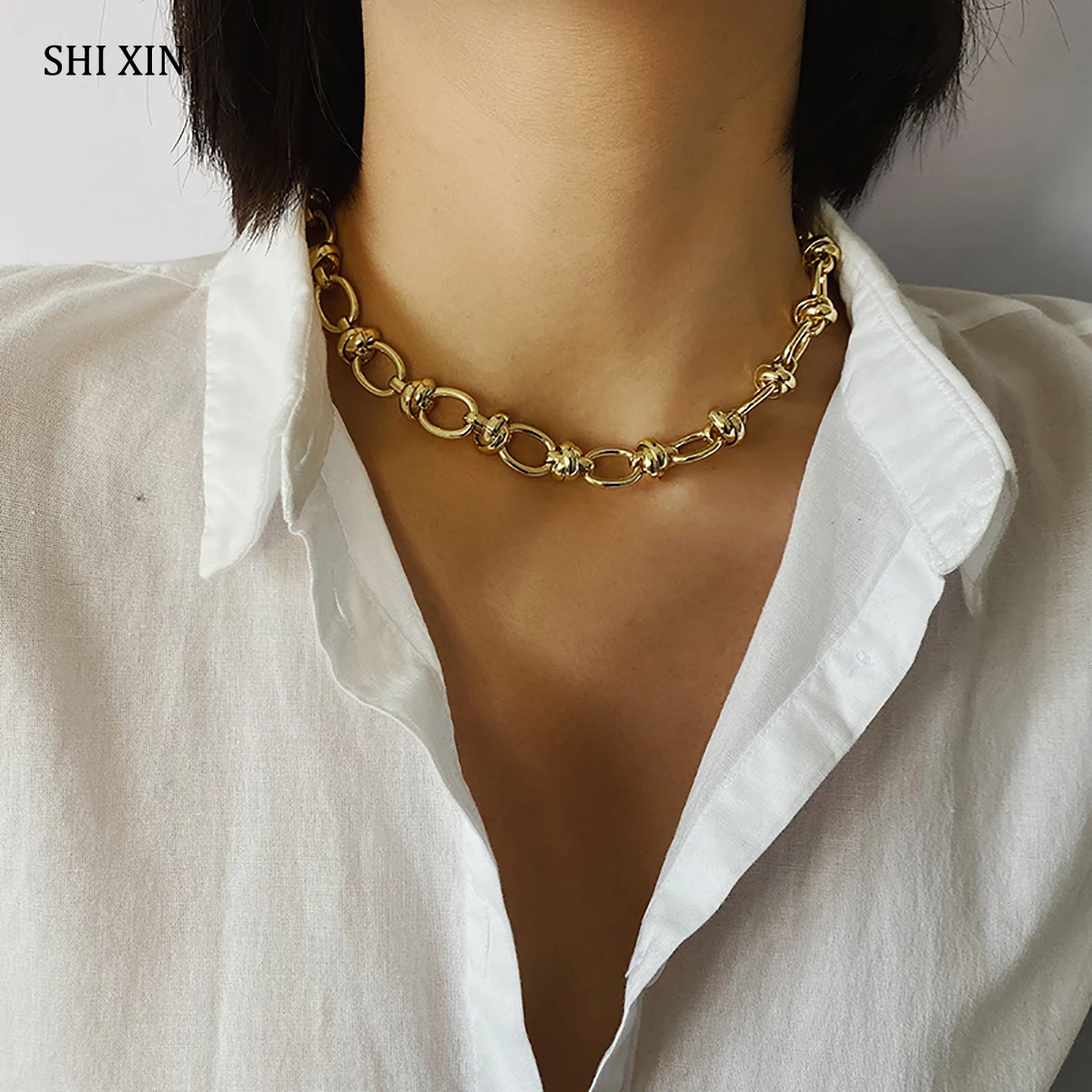 SHIXIN хип-хоп короткое ожерелье-чокер на цепочке для женщин дизайнерское Золотое массивное ожерелье модное Чокер Воротник Подарок колье Femme