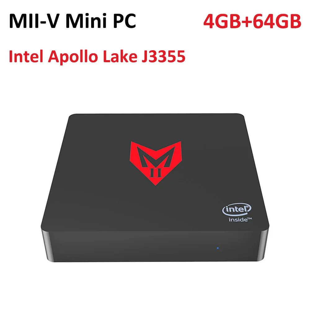 MII-V Мини ПК Windows10 Ubuntu 4GBDDR4 EMMC 64 Гб 2,4 г/5 г wifi Bluetooth 4,0 Intel Apollo Lake J3355 HDMI 1.4b LAN 1000 м Мини ПК