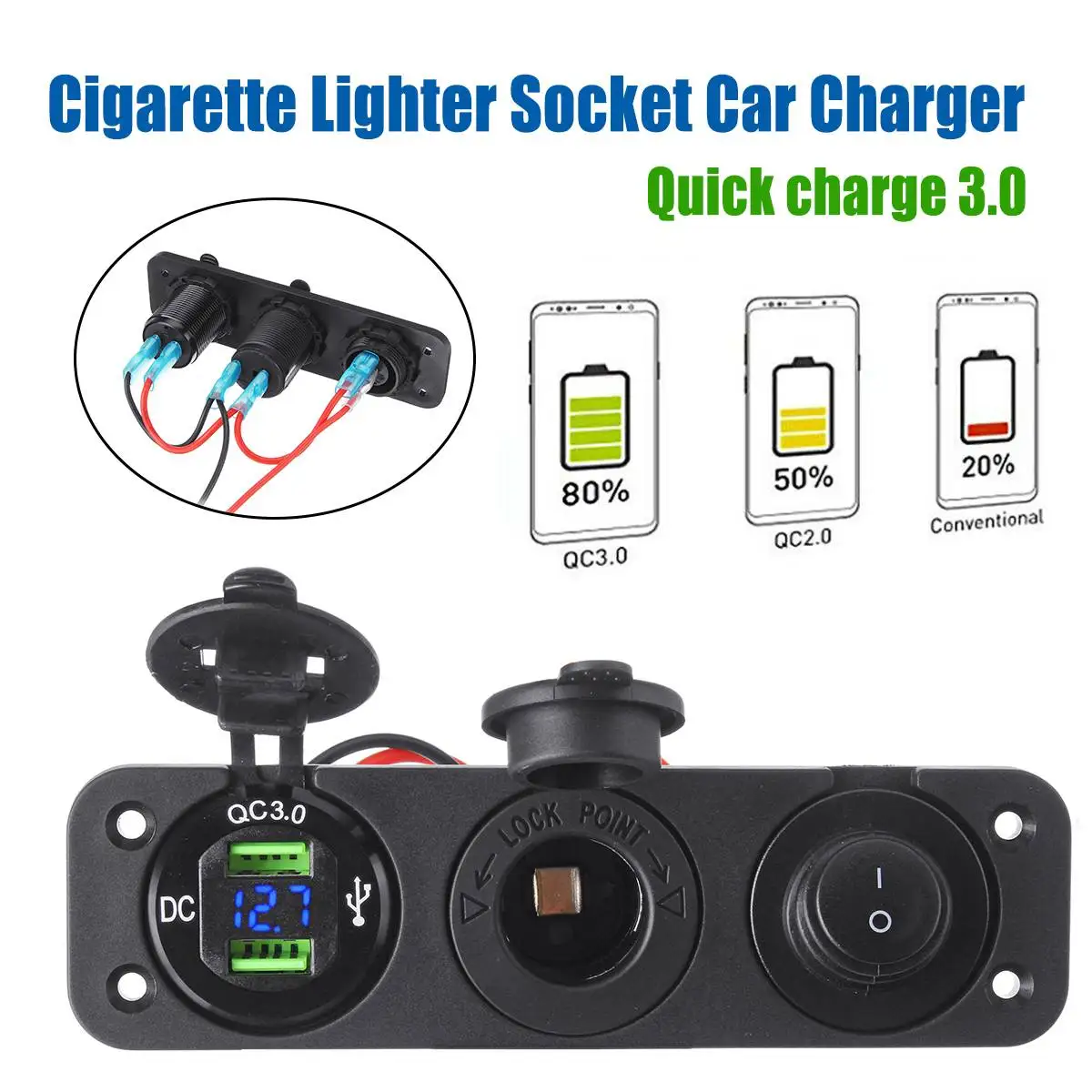 Разветвитель гнезда прикуривателя Quick Charge 3,0 Dual USB Автомобильное зарядное устройство 10А адаптер питания Цифровой светодиодный дисплей напряжения