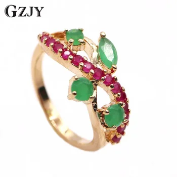 

GZJY Exquisite Jewelry Red CZ&Green AAA Cubic Zirconia Crystal Gold Color Ring For Women 2 colors
