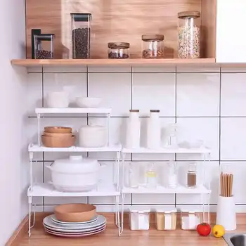 

1Pc Space Saving Large White Storage Rack Shelf Foldable Holder Organizer Stackable Kitchen Bathroom Cupboard S/M/L