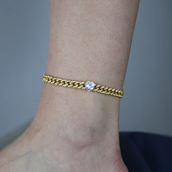 

New summer beach big cubic zirconia cz Miami cuban chain anklet for women men Iced Out Hiphop Fashion Punk chain jewelry