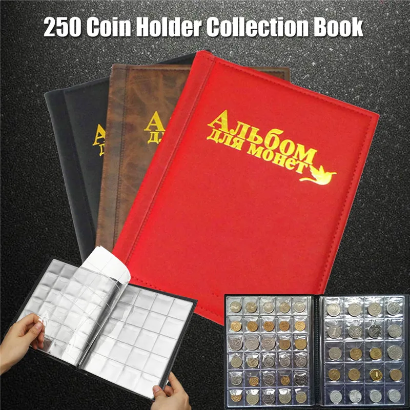 250 Pieces Coins Storage Book Commemorative Coin Collection Album Holders Collection Volume Folder Hold Multi-Color Empty Coin