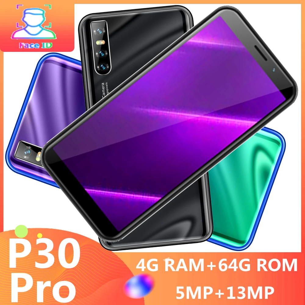 Четырехъядерный Смартфон P30 Pro, 4 Гб ОЗУ, 64 Гб ПЗУ, 6,0 дюйма, 13 МП, разблокированный, для распознавания лица, android, мобильные телефоны, дешевые, celulares, 2SIM, WCDMA