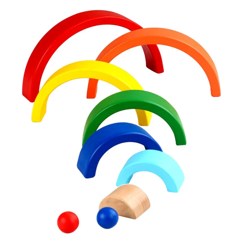 Wooden Seven-Color Rainbow Building Blocks Montessori Early Education Rainbow Jengle Arched Building Block Kid's Educational Toy 2 Wooden Seven-Color Rainbow Building Blocks Montessori Early Education Rainbow Jengle Arched Building Block Kid's Educational Toy 2