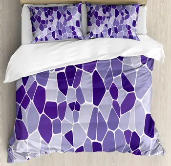 

Mosaic Duvet Cover Set Monochromatic Voronoi Diagram Repetition 3 Piece Bedding Set Blue Violet Ceil Blue