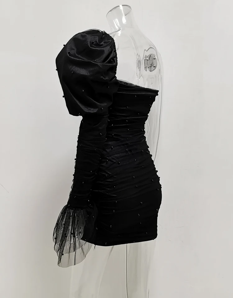 Karlofea/женское элегантное великолепное платье принцессы; изящное облегающее мини-платье с жемчужинами; Шикарные Вечерние наряды с одним рукавом; Vestido; Сетчатое платье с рюшами