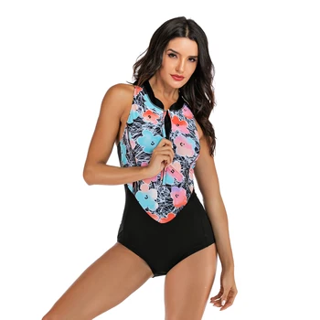 

New 2019 Sport One Piece Swimsuit Competitive Swimwear Women Swimming Suits for Women Patchwork Bathing Suits