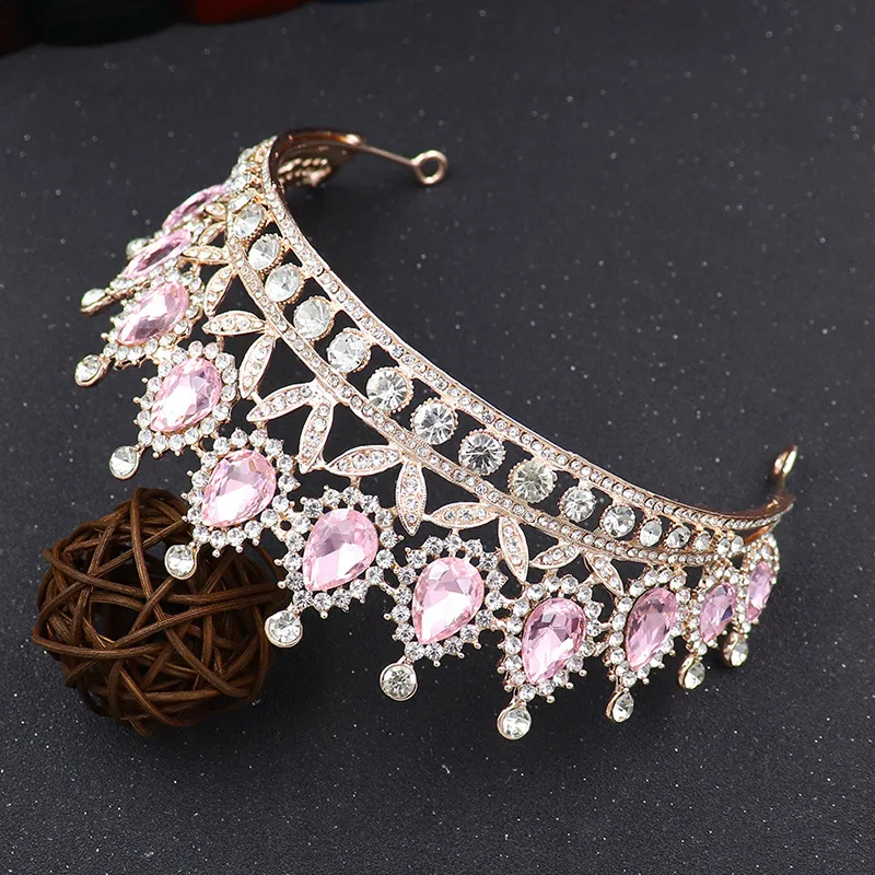 Gorgeous Pink Crystal Headbands Queen Tiaras and Crowns Bridal Hairband Girls Prom Party Wedding Hair Jewelry Accessories (14)