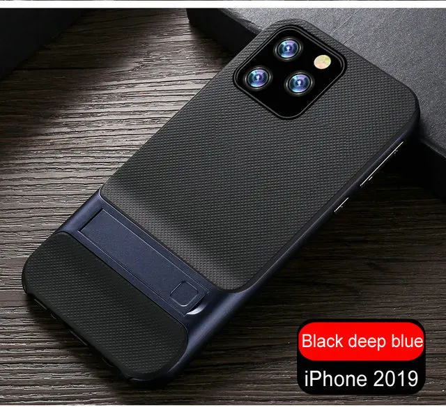 Black deep blue Кронштейн оболочки для Apple iPhone 11 Pro 11 Pro Max чехол для телефона Роскошный тонкий чехол на заднюю панель телефона для Coque iPhone 11 Pro Max чехол iPhone11 кожа - Цвет: Black deep blue