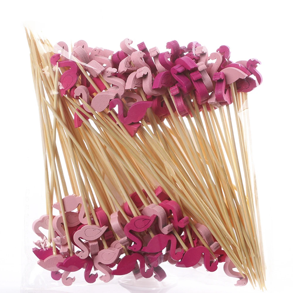Disposable Food Picks 50/100Pcs Bamboo Skewers Hawaii Party Cupcake Fruit Fork Party Dessert Salad Stick Toothpick