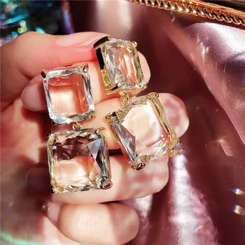 

FYUAN Fashion Square Crystal Drop Earrings for Women GeometricTransparent Dangle Earrings Statement Jewelry Gifts