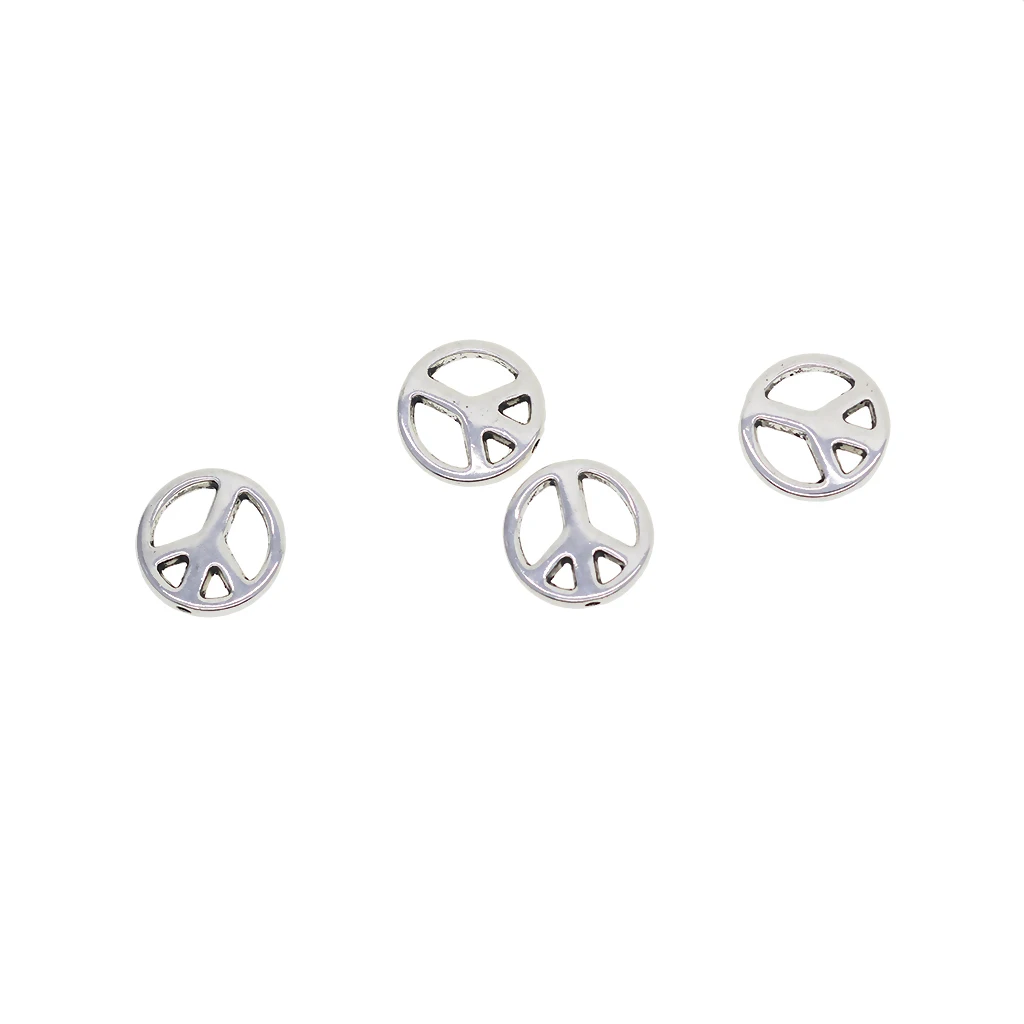 50pcs Tibetan silver color Round Flat Spacer Beads Peace Symbol Charm Beads Necklace Bracelet Beads 1.2mm Hole DIY Jewelry Accessories