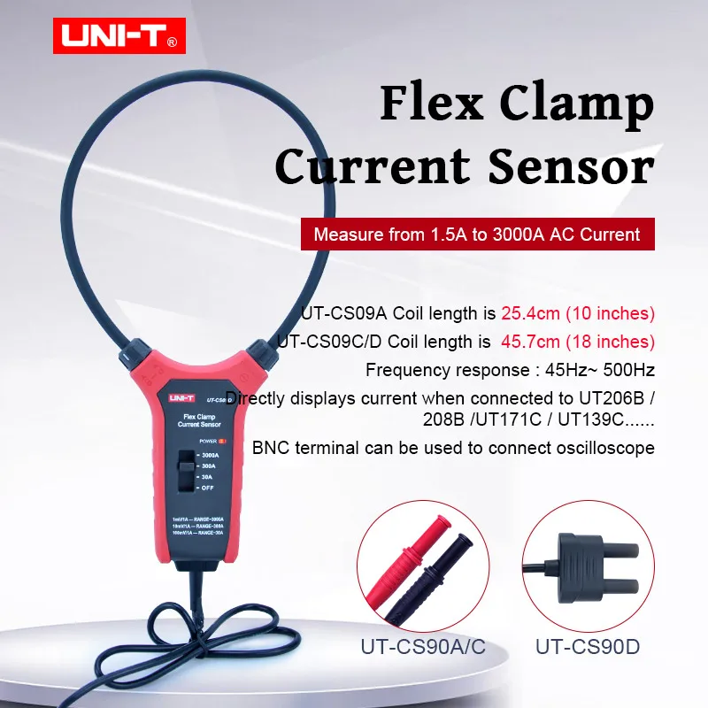 

UNI-T Flex Clamp Sensor High Current Flexible Current Sensor Oscilloscope Probe Current Probe 3000A Flexible AC Ammeter