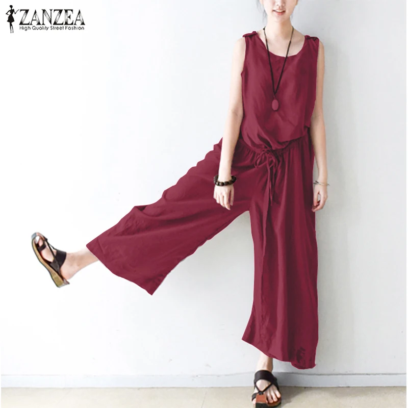 Plus Size Women's Wide Leg Jumpsuits ZANZEA Elegant Solid Tank Overall Casual Pantalon Summer Female O Neck Rompers Playsuits Plus Size Women's Wide Leg Jumpsuits ZANZEA Elegant Solid Tank Overall Casual Pantalon Summer Female O Neck Rompers Playsuits