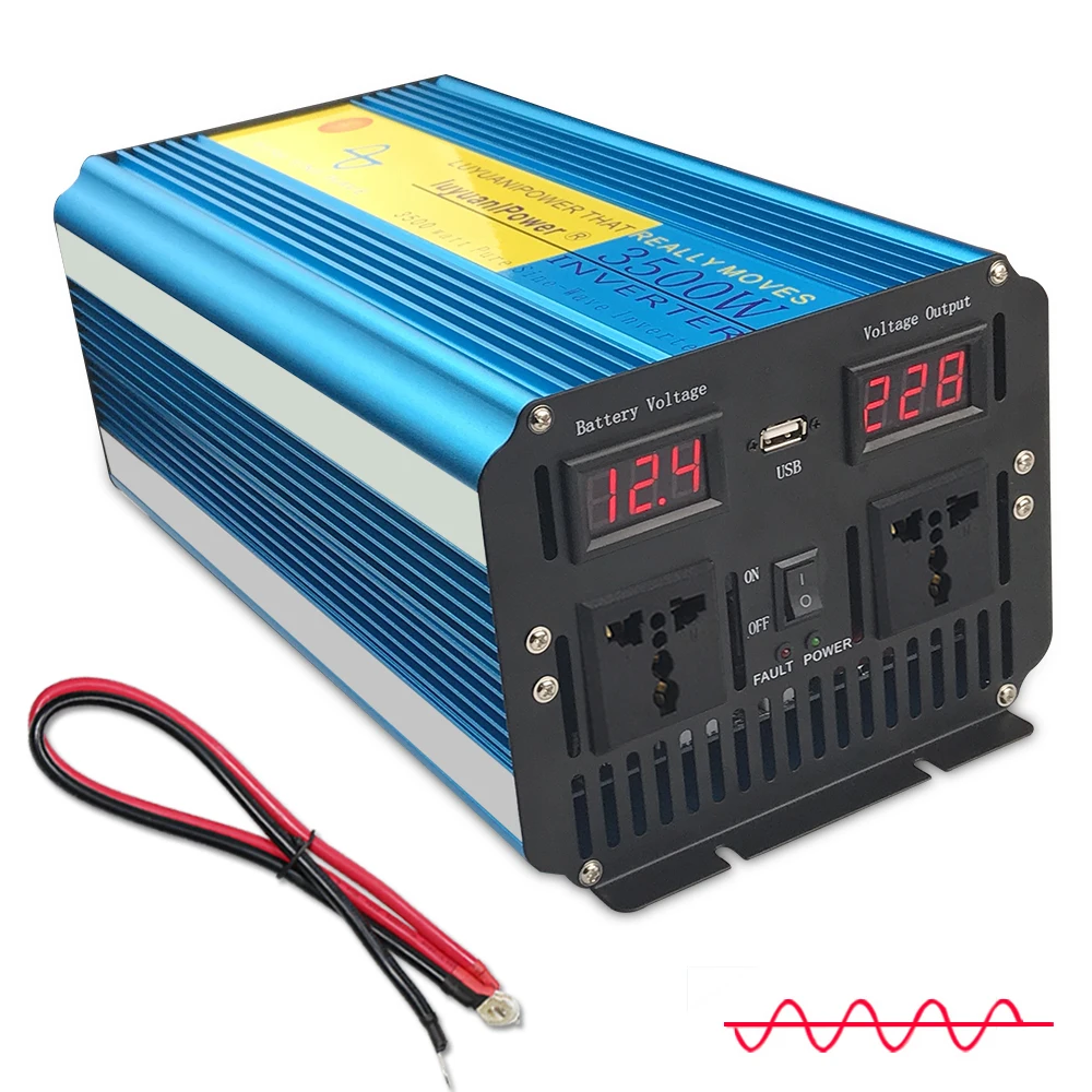 US $203.21 7000w Peak Dual Led Display 31a Usb Pure Sine Wave Power Inverter Dc 12v To Ac 220v240v Dual Ac Socket InverterBlue