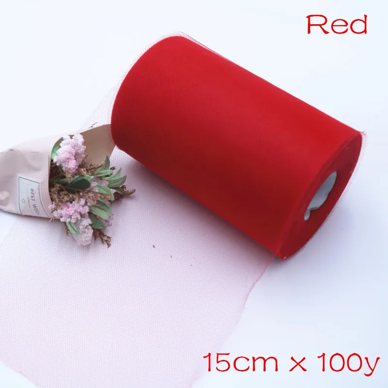 Red 100y 8 дюймов, 20x20 см, с подкладкой, вязанная крючком юбка-пачка, топ, обхват груди, широкая юбка-пачка «сделай сам», платье из тюля, рулонная ткань, декор для дня рождения, свадьбы - Цвет: Red 100y