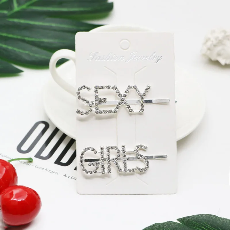 SEXY GIRLS Корейская мода ins стиль заколка для волос боковые буквы из кристаллов заколки для волос для женщин заколки для волос аксессуары для волос для девочек - Цвет: SEXY GIRLS