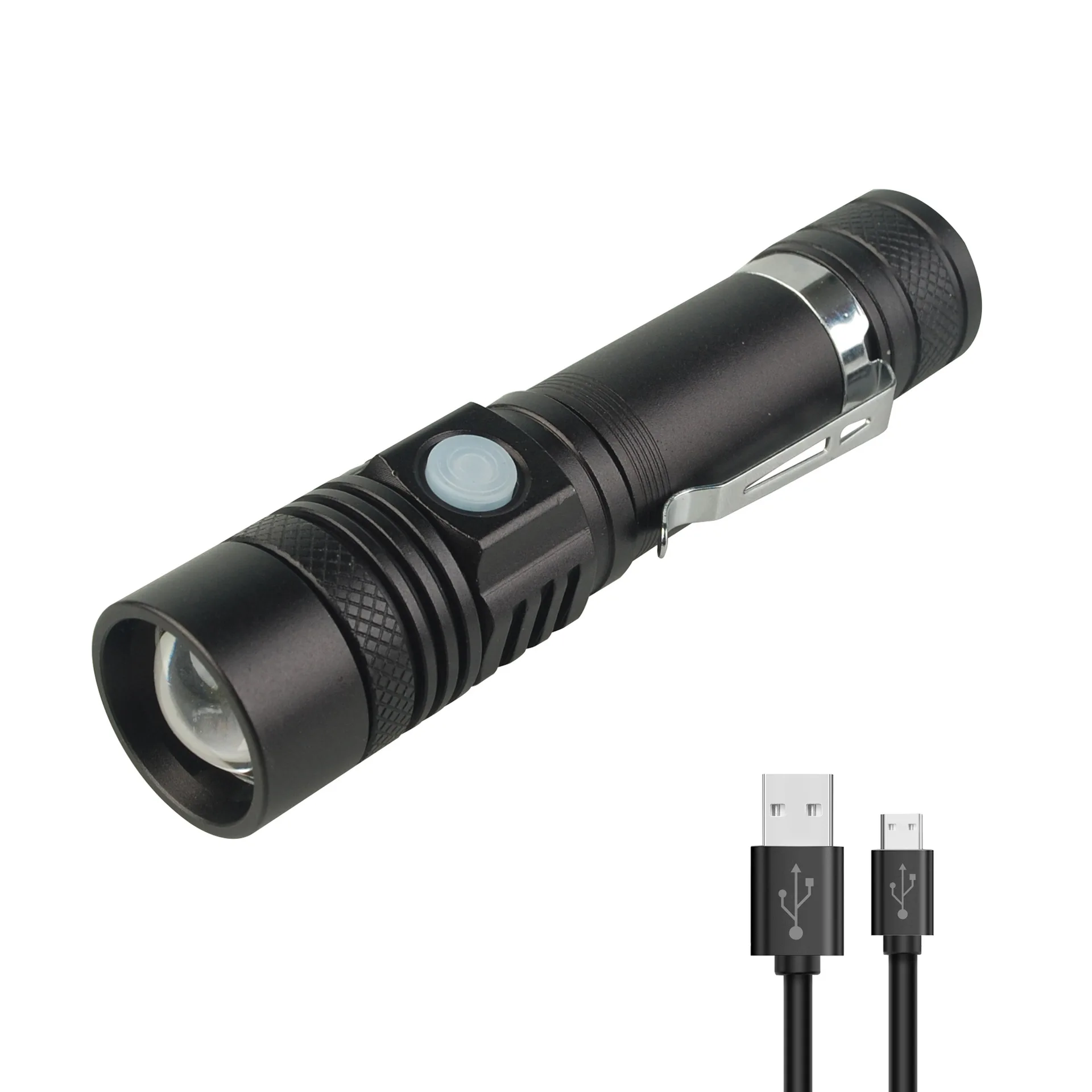 

Ultra Bright LED Flashlight LED lamp beads Waterproof Torch Zoomable 4 lighting modes Multi-function USB charging