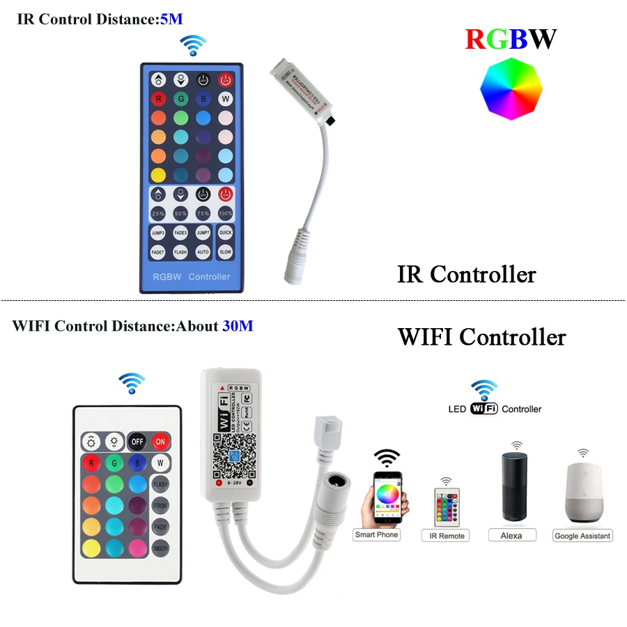Wifi RGB RGBW светодиодный контроллер с ИК-пультом дистанционного управления с батареей для постоянного тока 12 В RGB 2835 5050 Светодиодная лента светильник светодиодный модуль светильник