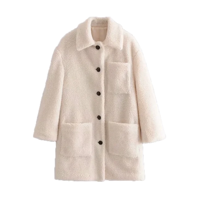 Бежевый Women Winter Coat Elegant Solid Lapel Loose Warm Female thick coat Blends Ladies white coat - Цвет: Бежевый