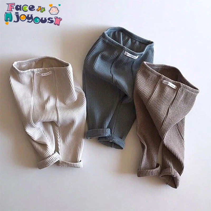 

Autumn Spring Newborn Baby Leggings For Girls Boys Ribbed Elastic Stripped Cotton Pants Leggings For Baby Kids 0-24 Months