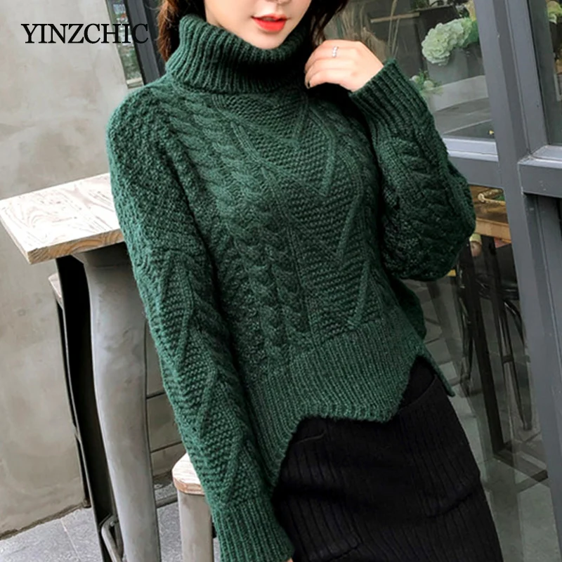 top green Новинка, зимние женские вязаные костюмы, Однотонный свитер с высоким воротом+ наборы юбок-карандашей для женщин, повседневные теплые женские комплекты из двух предметов - Цвет: top green