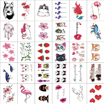 

30pcs/set Temporary Tattoo Sticker waterproof Cat Flower Dream Catcher Fake Tattoo Kids Women for Hands Body Tatuaz Tymczasowy
