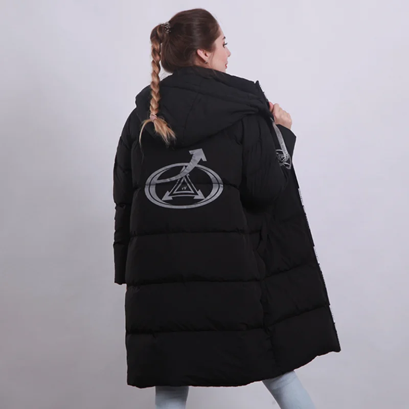 women newest long hooded duck down coats female fashion over knee Korean style warm slim casual clothes popular winter jackets