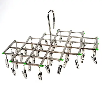 

New Stainless Steel Windproof Swivel Clothes Hanger Organizer with 35 Clips for Underwear Bra Socks Gloves Drying Hook Rack