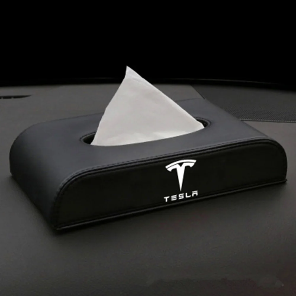 Автомобильный тканевый ящик для Tesla модель 3 модель S модель X Авто Tesla логотип печать подлокотник из искусственной кожи коробка кожаный тканевый чехол аксессуары для интерьера - Название цвета: Черный