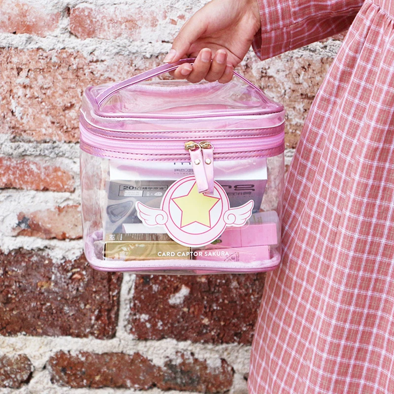 Cardcaptor косметичка Sakura портативная косметичка для хранения косметики дорожная сумка лазерный цветной ПВХ водонепроницаемый материал на молнии Стильная косметичка