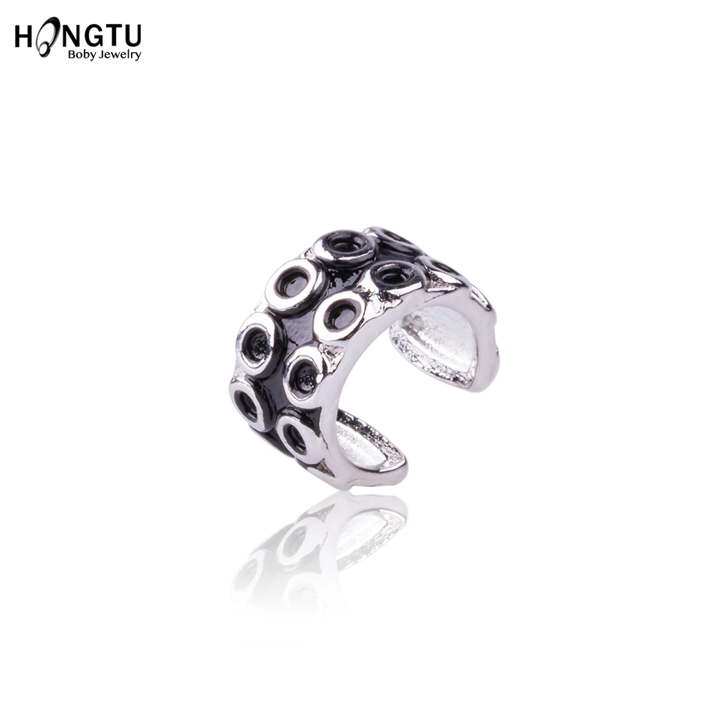 HONGTU 1PC Punk Clip Earrings Copper Ear Clip Cuff Wrap Earring Personality Octopus Poker Rivet C-Shape No Piercing Jewelry Gift