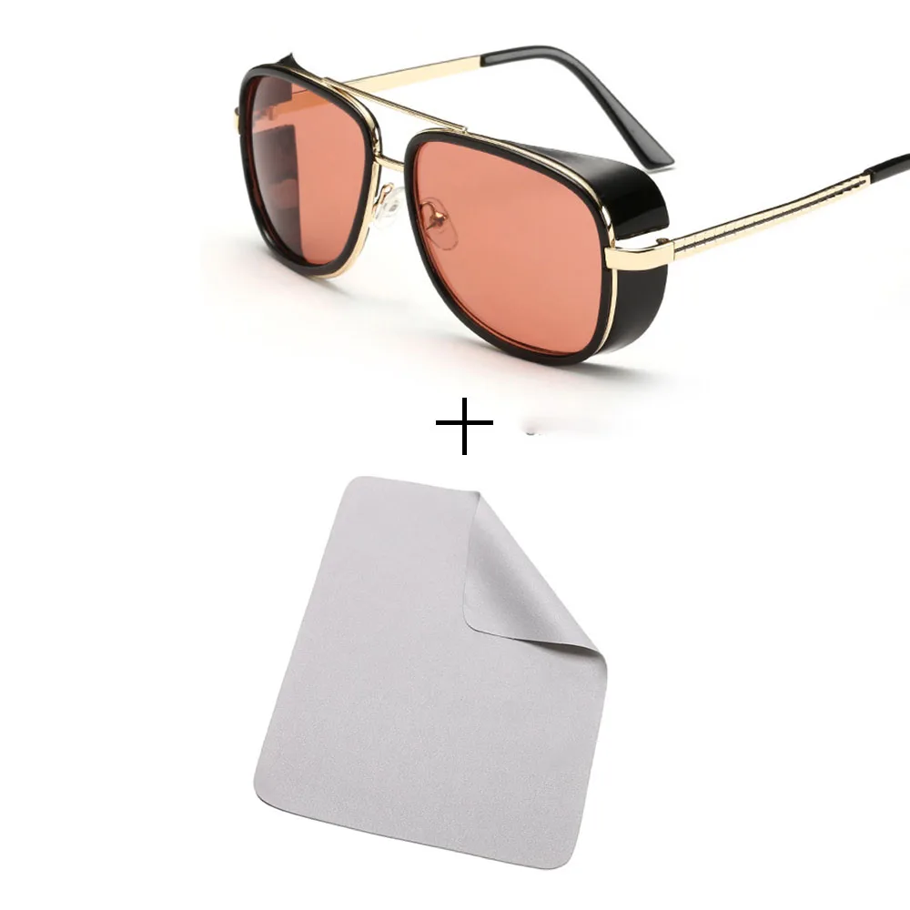 Glasses and cloth Минимальный мужской стимпанк солнцезащитные очки тони старк железный человек солнцезащитные очки ретро винтажные очки стимпанк солнцезащитные очки UV400 - Цвет линз: Glasses and cloth
