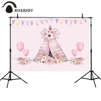 

Allenjoy Pink Girl Background Tent Flags Balloons Wild One Birthday Wall Backdrop Decor Princess Baby Shower Flowers Photobooth