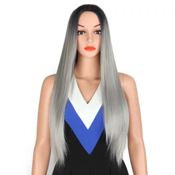 

Synthetic Gray Wig for women -straight Right Side Parting NONE Lace Heat Resistant Replacement Wig Full Machine Made 24 inch