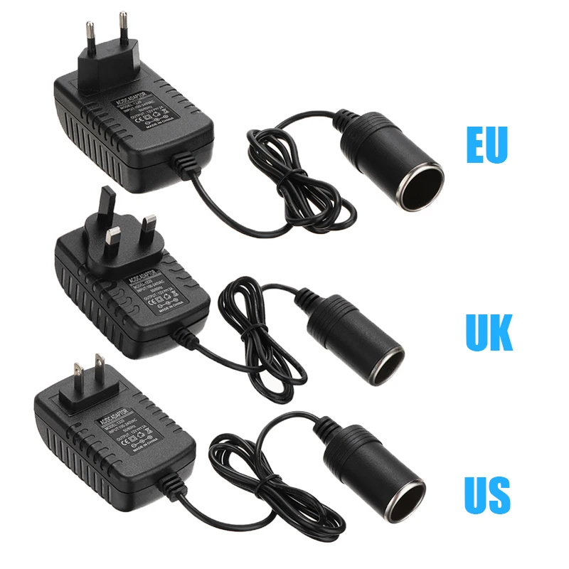 EU/US/UK Plug Car Cigarette Lighter Adapter DC Transformer Lighter 240V To 12V 2A Power Adapter Converter Charger