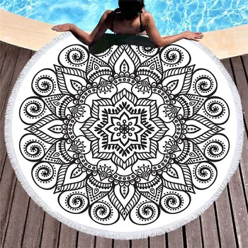 

Mandala Large Round Beach Towel with Fringed Shawl Cushion for Adults Tassel Tapestry Microfiber Blanket Dropship
