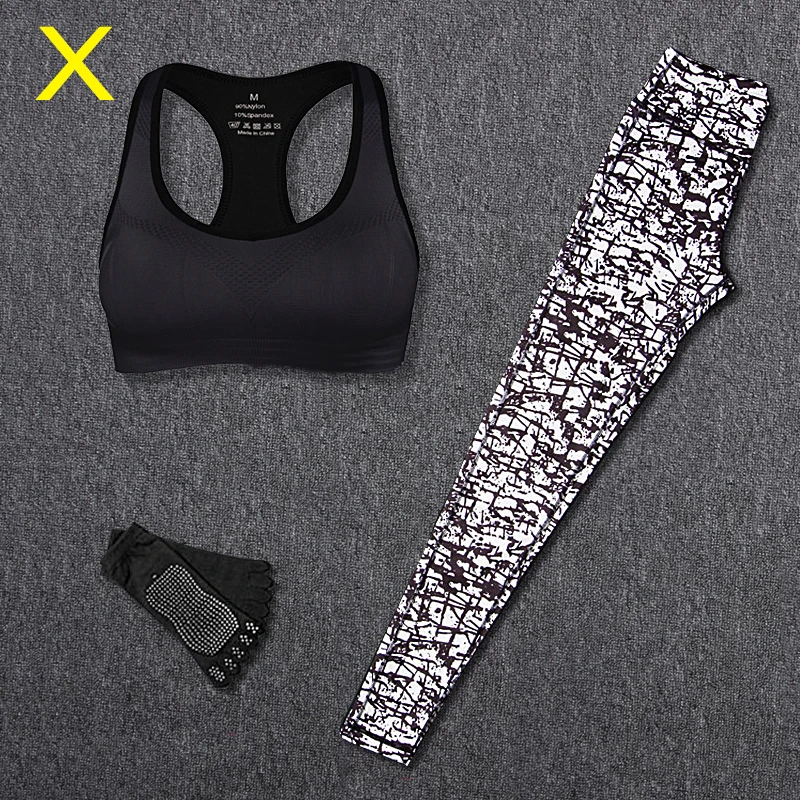 Yoga sets X Для женщин костюм для занятия йогой Фитнес спортивные костюмы Спортивная одежда спортивная 3 шт./компл. костюмы повязка на голову+ топ+ шорты с принтом Штаны Для Йоги Спортивные Леггинсы - Цвет: Yoga sets X