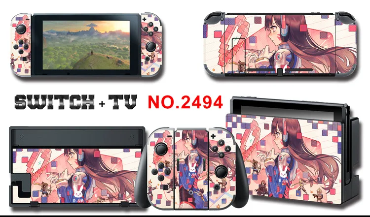 1set New Cute Anime Full Body Sticker for NS Switch Protective Cover Skin Colorful Art for Game Console Joy-Con Controller Decor