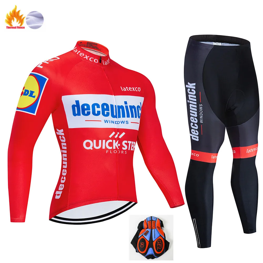 Pro Team QUICK STEP Велоспорт Джерси 9D нагрудник набор Бельгийская велосипедная одежда мужская зимняя теплая флисовая велосипедная Одежда для велоспорта - Цвет: Winter Cycling suit