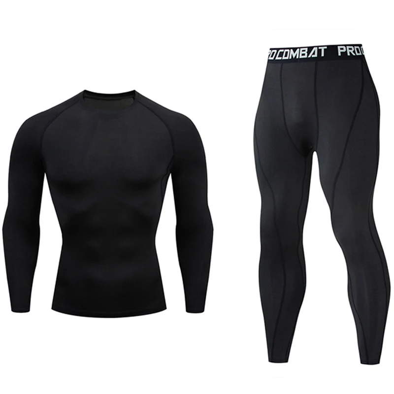 Спортивное компрессионное белье колготки кальсоны зимние термобелье Велоспорт базовый слой набор компрессионная одежда черный серый - Цвет: black