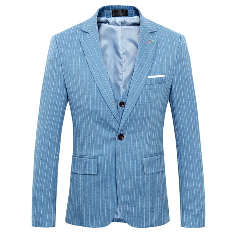 

high quality Blue Mens Striped Suit Jacket Slim Fit Wedding Party suit Blazer large size blaze Jaqueta 2020