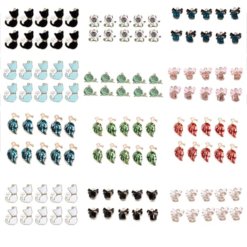 

10PCs/set Cat Leaf Gift Box Shape Snail Flower Alloy Enamel Charm DIY Accessories Of Necklace Bracelet Headdress Handmade
