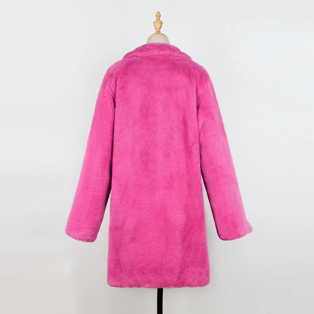 Женское пальто из лисьего меха, зимнее длинное пальто для женщин, розовое зимнее пальто из искусственного меха с плюшевым мишкой, куртки для девушек, теплый джемпер, верхняя одежда Z1023