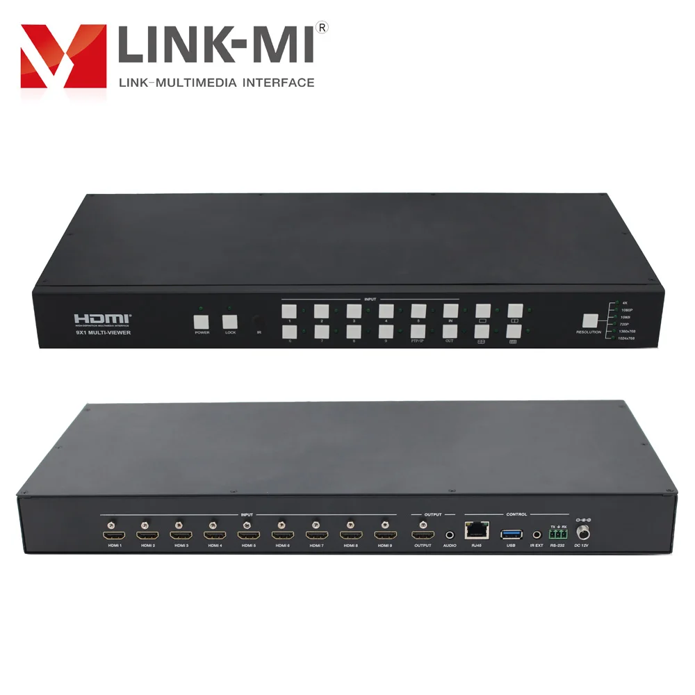 LINK-MI 4K 9x1 HDMI 멀티 뷰어 (원격 스위처 포함) 9 in 1 out HDMI 스위치 지원 원격, 버튼, RS-232 제어 1080P