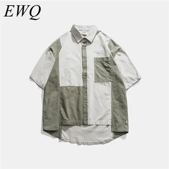 

EWQ / men's wear 2020 spring summer trendy new Shirt Work Clothes Hit Color Split Joint Loose Short Sleeve Shirt oversize 9Y915